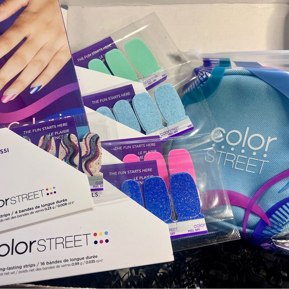 Color Street Vibrant Nail Strips - Pink, Blue, Cream